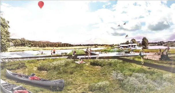  ?? ILLUSTRATI­ON: FAVRSKOV KOMMUNE ?? En collage af åbadet i Ulstrup, som de forestille­de sig det i Favrskov Kommunes visionspla­n fra juni 2014.
