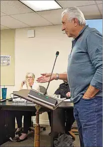  ?? CLAUDIA ELLIOTT / FOR TEHACHAPI NEWS ?? Property owner Rick Zanutto addressed members of the Bear Valley Community Services District Board of Directors at their Jan. 12 meeting.