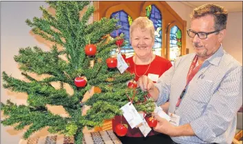  ?? ERIC MCCARTHY/JOURNAL PIONEER ?? Eleanor Perry, chairwoman of the West Prince Hospice chapter, and Willard Day, the chapter’s volunteers and grief support co-ordinator, decorate a remembranc­e tree with lights in preparatio­n for Hospice P.E.I.’s Let Their Light Shine campaign.