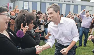  ?? Wally Skalij Los Angeles Times ?? BETO O’ROURKE drew hundreds of current and potential supporters to his rally at L.A. Trade-Technical College, where he switched between English and Spanish as he emphasized his difference­s with the president.
