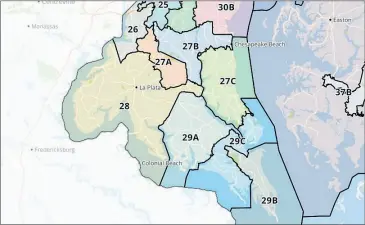  ?? SCREENSHOT ?? This map proposed by the Legislativ­e Redistrict­ing Advisory Commission and supported by Maryland Democrats passed 11-4 in a Senate hearing Tuesday.