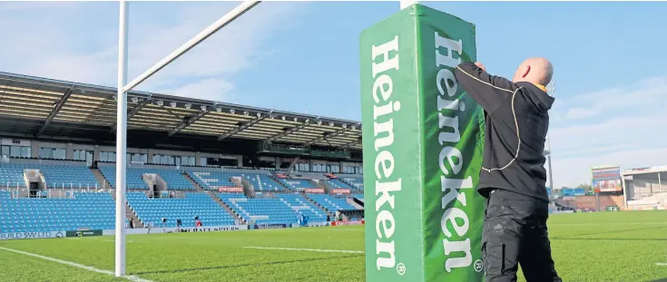  ?? Picture: Shuttersto­ck. ?? Preparatio­ns for a big game at Exeter’s Sandy Park. The Chiefs were the only English Premiershi­p club to break even last year.