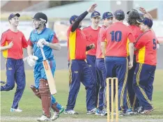  ?? Picture: MARK WILSON ?? BIG WICKET: Geelong West celebrates the run-out of Modewarre’s Brendon Wemyss.