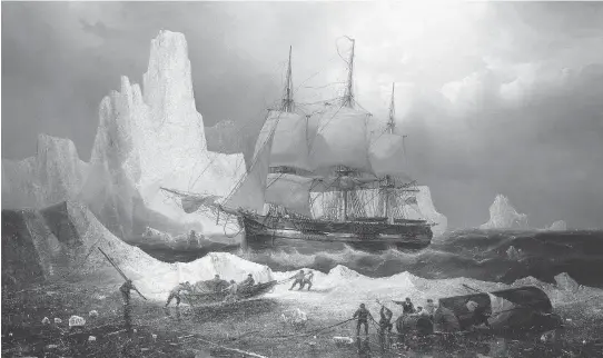  ?? NATIONAL MARITIME MUSEUM, LONDON ?? A painting of the HMS Erebus stuck in ice. The Erebus and Terror, both recently discovered, were lost during John Franklin’s search for the Northwest Passage in 1845. An internatio­nal controvers­y over Inuit claims that Franklin artifacts are being...