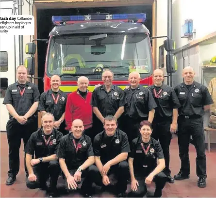  ??  ?? Wash day Callander firefighte­rs hoping to clean up in aid of charity