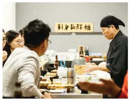  ??  ?? PREVIOUS PAGES chef Shinji Matsui at Sashimi Shinsengum­i. Clockwise from above: fishmonger Narito Ishii; nigiri at Sokyo; chef Matsui. Opposite: Sokyo sushi chef Takashi Sano.