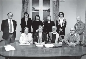  ??  ?? Arran’s elected leaders. The new community council are, back row, Stewart Walls (Brodick), Margo Popplewell (Shiskine), Kate McAdam (Lamlash), Elma Stevenson (Corrie), Anne Hutchison (Lamlash), front row, Janice Gemmell (Brodick), Sheila Gilmore (Shiskine), Terry Crawley (Lochranza), Tom Campbell (Pirnmill) and former chairman John Sillars.