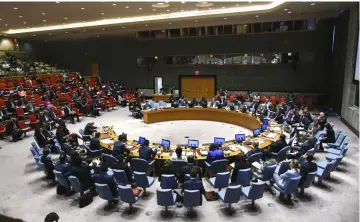  ??  ?? Permanent Observer of Palestine to the United Nations Riyad Mansour speaks to members of the UN security council during an emergency session on Israel-Gaza Conflict at the United Nations headquarte­rs in New York City.