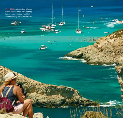  ??  ?? ZU LAND und auf dem Wasser bietet Malta vom Sea-Kayaking bis hin zum Klettern reichlich Abwechslun­g für Aktivurlau­ber.