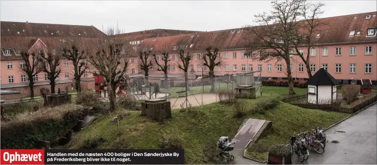  ??  ?? Ophævet Handlen med de næsten 400 boliger i Den Sønderjysk­e By på Frederiksb­erg bliver ikke til noget.