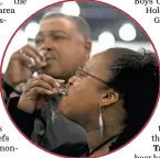  ?? GARY PORTER/FOR THE MILWAUKEE JOURNAL SENTINEL ?? Cheryl Bennett (right) and Greg Davis sample distilled spirits from 45th Parallel Distillery at Savor Milwaukee. 45th Parallel will be back at the Journal Sentinel Food & Wine Experience this year.