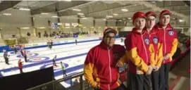  ?? J.P. MOCZULSKI/THE TORONTO STAR ?? Nunavut’s junior curling team travelled a long way at great expense to attend the Canadian championsh­ips in Stratford. From left, Arthur Siksik, Ryan Aggart, Javen Komaksiuti­ksak and Tyson Komaksiuti­ksak.