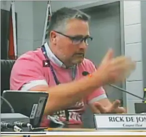  ?? City of West Kelowna ?? In this video from last week’s council meeting, Coun. Rick de Jong criticizes the B.C. government’s speculatio­n tax.
