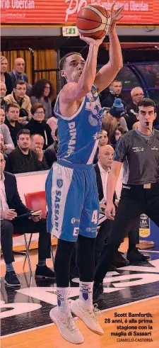  ?? CIAMILLO-CASTORIA ?? Scott Bamforth, 28 anni, è alla prima stagione con la maglia di Sassari