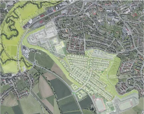  ?? GRAFIK: STADT ELLWANGEN ?? Auf dem Kasernenge­lände soll der ganz neue Stadtteil „Ellwangen-Süd“mit bis zu 1300 Einwohnern entstehen.