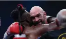  ?? ?? Tyson Fury and Francis Ngannou hug after the bout. Photograph: Yazeed Aldhawaihi/AP