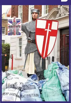  ??  ?? THE GREAT CRUSADE:
How the Express started the quest for freedom outside the EU Commission HQ, with our Crusader standing defiant atop a mountain of your coupons