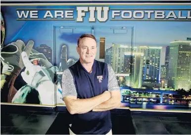  ?? MIKE STOCKER/STAFF PHOTOGRAPH­ER ?? Former University of Miami Hurricanes football coach Butch Davis has taken over the program at Florida Internatio­nal University and is enthusiast­ic about leading the rebuilding process there.