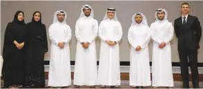  ??  ?? HE Dr Salih Ali al-Marri and Sheikh Dr Mohamed al-Thani with some of the youngsters who climbed Mount Elbrus.