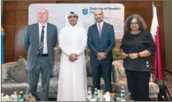  ??  ?? HE Anders Bengtcén, Swedish Ambassador to Qatar and MADLSA, ILO and NGO group Migrant Rights officials in Doha on Monday.