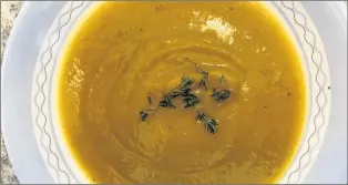  ?? CYNTHIA STONE PHOTO ?? Butternut Squash, Celery, Carrot and Ginger Soup — a little sweet and a little spicy, but you control how much of either you want.