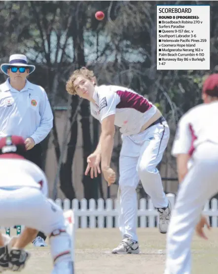  ?? Picture: JODIE HENDERSON ?? Burleigh spinner Nathan Janes will be hoping for more wickets against Runaway Bay today.