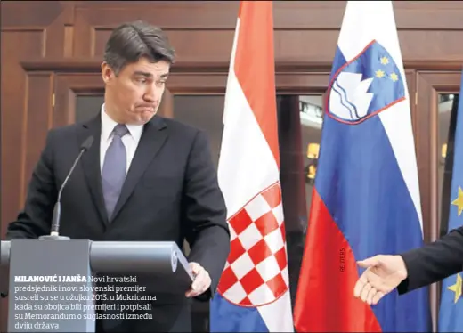  ??  ?? MILANOVIĆ I JANŠA Novi hrvatski predsjedni­k i novi slovenski premijer susreli su se u ožujku 2013. u Mokricama kada su obojica bili premijeri i potpisali su Memorandum o suglasnost­i između dviju država