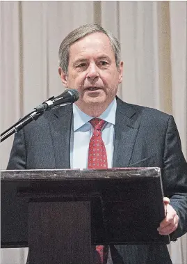  ?? JULIE JOCSAK
THE ST. CATHARINES STANDARD ?? David MacNaughto­n, Canada’s Ambassador to the United States, speaks during a Niagara Community Foundation breakfast at the Quality Inn on Ontario Street in St. Catharines last Friday.