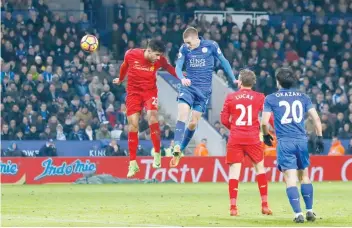  ?? — Reuters ?? Leicester City’s Jamie Vardy scores their third goal.