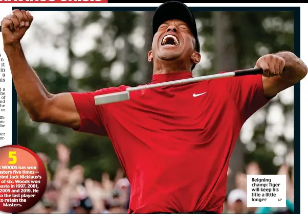  ?? AP ?? Reigning champ: Tiger will keep his title a little longer