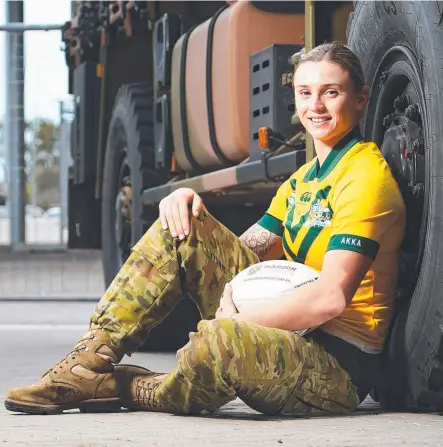  ?? Picture: ALIX SWEENEY ?? COMMITTED: Private Julia Robinson at Lavarack Barracks after playing for the Jillaroos in their win against New Zealand in Auckland last weekend.