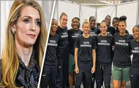  ?? FILE ?? WNBA players wore T-shirts urging Georgians to vote for Democrat Raphael Warnock instead of Republican Sen. Kelly Loeffler (left), who at the time was co-owner of the Atlanta Dream.