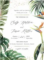  ??  ?? “Our Paradise” wedding invitation
by Elly for Minted; minted.com