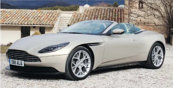  ?? PHOTOS: PETER BLEAKNEY/DRIVING ?? The 2019 Aston Martin DB11 Volante is powered by a Mercedes-AMG-sourced V-8 engine that has 503 horsepower and 498 pound-feet of torque.