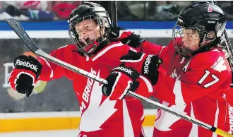  ?? TREVOR ROBB PHOTO ?? Sean Tschigerl of Whitecourt, left, was taken fourth overall by the Hitmen in Thursday’s WHL draft. Tschigerl scored 31 goals in 30 regular-season games with his OHA Edmonton bantam prep squad.