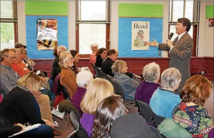  ?? PHOTOS BY WILLIAM J. KEMBLE — FOR THE RECORD ?? U.S. Rep. John Faso, R-Kinderhook, speaks to a group of about 100people Monday at the Kingston Library during an event sponsored by the New York StateWide Senior Action Council.