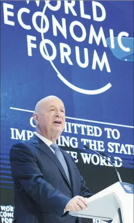  ?? XU JINQUAN / XINHUA ?? Klaus Schwab speaks at the opening ceremony of the 48th World Economic Forum annual meeting in Davos, Switzerlan­d, on Jan 23.