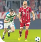  ??  ?? Kieran Tierney chases Arjen Robben in Munich