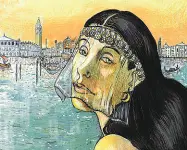  ??  ?? Figure A sinistra, un’immagine della graphic novel «Orientalia Mille e una Notte a Venezia» A destra, un’opera di Carla Tolomeo, in mostra a San Pietroburg­o