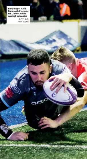  ?? PICTURE: Huw Evans ?? Early hope: Aled Summerhill scores for Cardiff Blues against Leicester