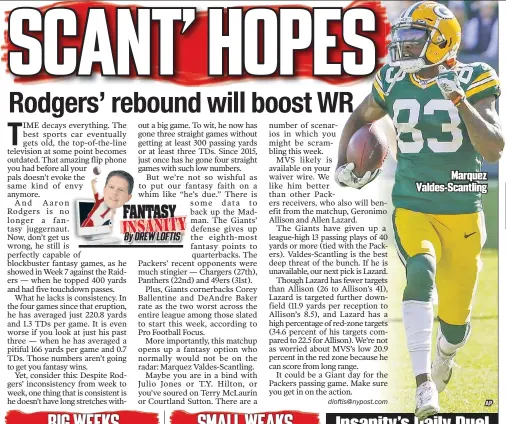  ?? dloftis@nypost.com AP ?? Marquez Valdes-Scantling