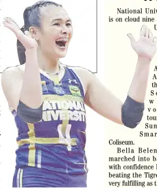  ?? PHOTOGRAPH COURTESY OF UAAP ?? BELLA Belen asserts that the NU Lady Bulldogs gave their all in dealing the UST Golden Tigresses their first loss in Season 86 UAAP women’s volleyball tournament.