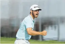  ?? Sam Greenwood / Getty Images ?? Matthew Wolff celebrates after an eagle putt on the 18th green gave the 20yearold a onestroke victory in the 3M Open.