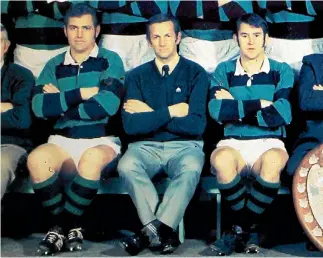  ?? SUPPLIED ?? South Canterbury 1974 Ranfurly Shield winners (from left) Peter Walsh, Jim Dawson (selector-coach), Ken Milne (captain)