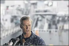  ?? EUGENE HOSHIKO / ASSOCIATED PRESS ?? Vice Adm. Joseph Aucoin, commander of the U.S. 7th Fleet, described a harrowing scene aboard the USS Fitzgerald as sailors fought to keep the ship from sinking after a collision at sea.