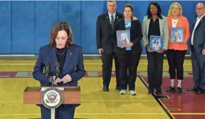  ?? DREW ANGERER/AFP VIA GETTY IMAGES ?? “We have a duty to remember and a duty to bear witness to what happened here,” Vice President Kamala Harris said in Parkland, Fla. “We must do better.”