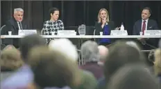  ?? Rebecca Droke/Post-Gazette ?? From left, Martin Healey, Sonja Finn, Erika Strassburg­er and Rennick Remley speak during a forum Thursday in Squirrel Hill for the Pittsburgh City Council's District 8 special election.