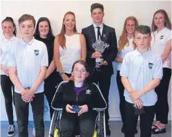  ??  ?? Kirsty Cameron with the Sports Personalit­y of the Year nominees including winner Duncan Boath.