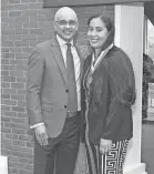  ?? PROVIDED BY JAMISON WEXLER ?? Anyfern González, with Bentley University President E. LaBrent Chrite, will be the first to graduate from the Massachuse­tts with a bachelor’s degree in DEI.