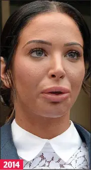  ??  ?? Puffy: Tulisa Contostavl­os outside court 2014